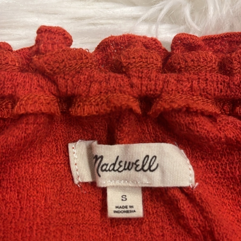 Madewell textured cotton on or off shoulder smocked waist top - Picture 7 of 9